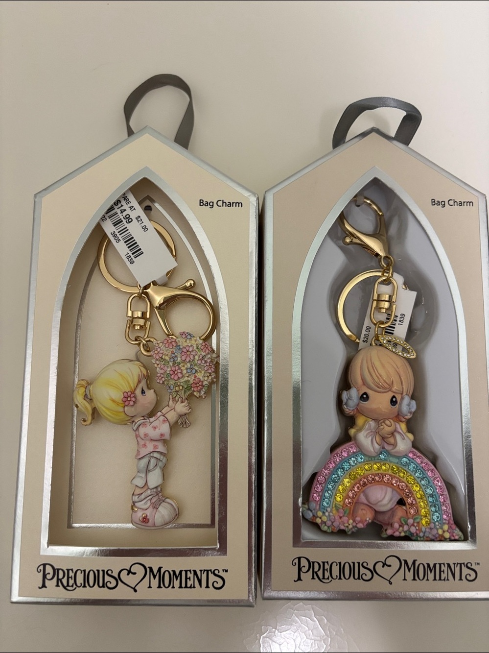 Two Precious Moments bag charms key rings